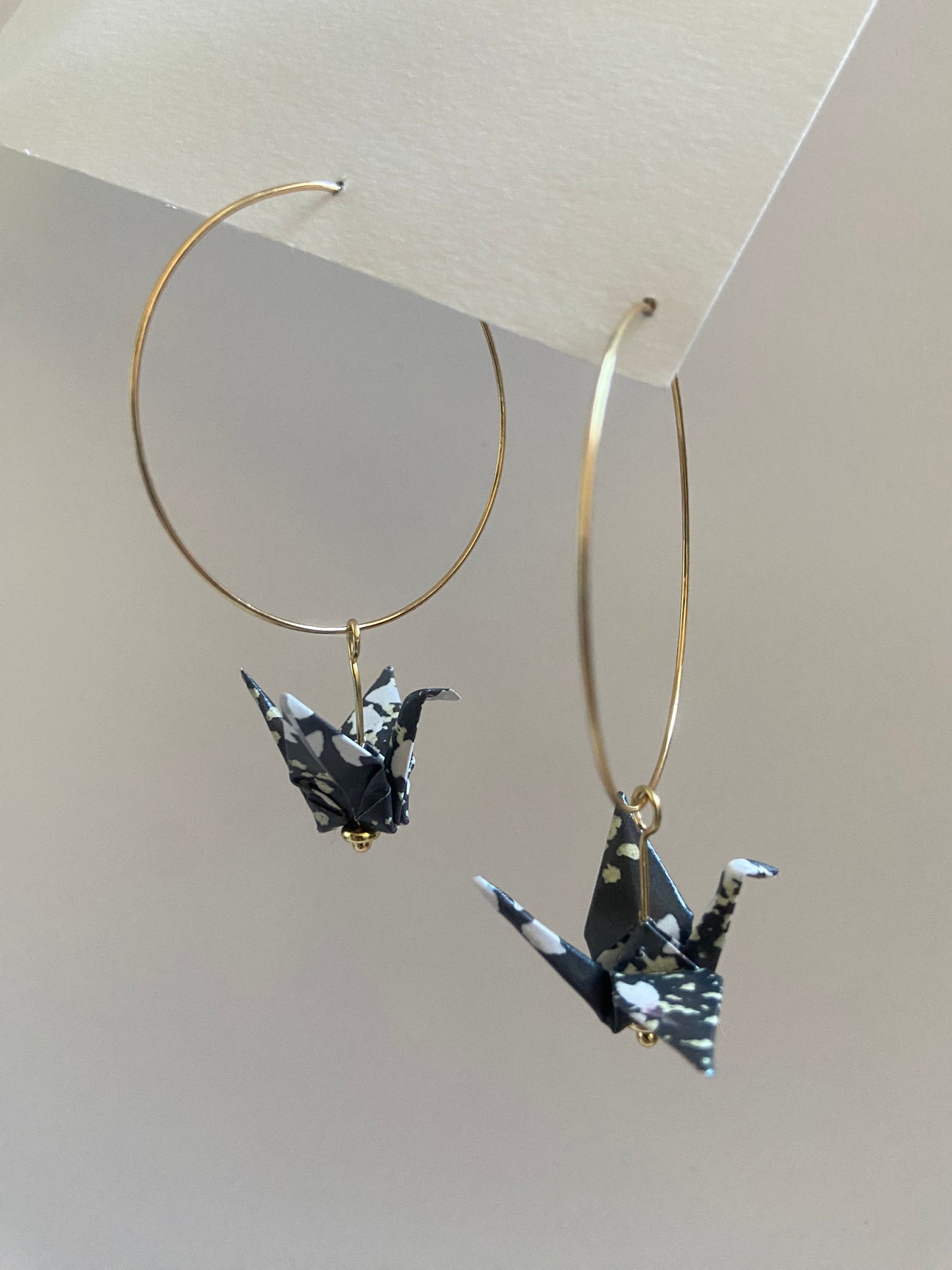 Origami crane hoop earrings