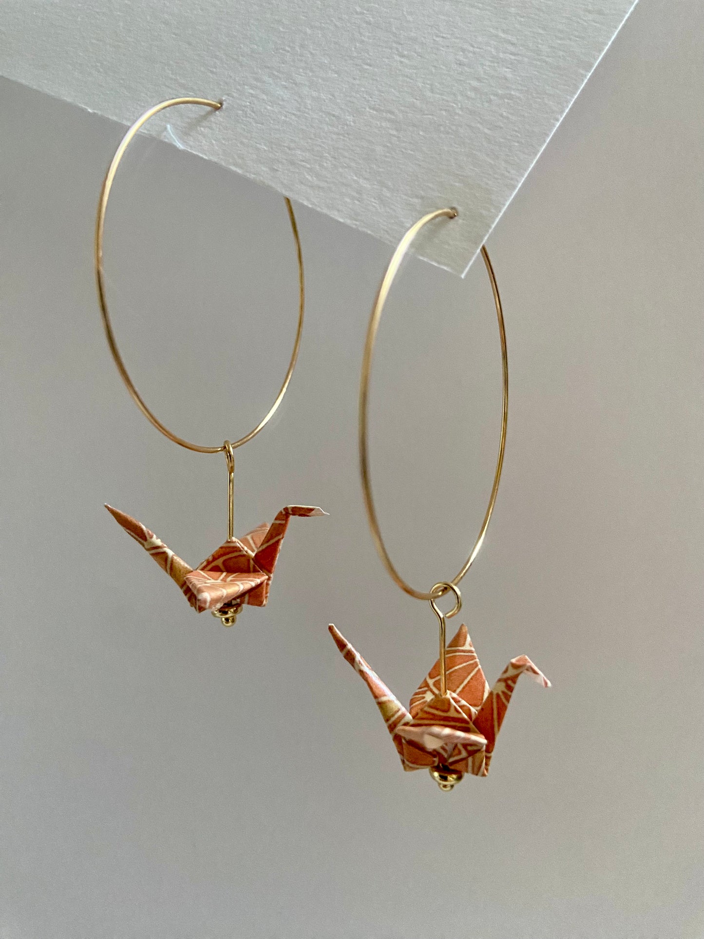 Origami crane hoop earrings