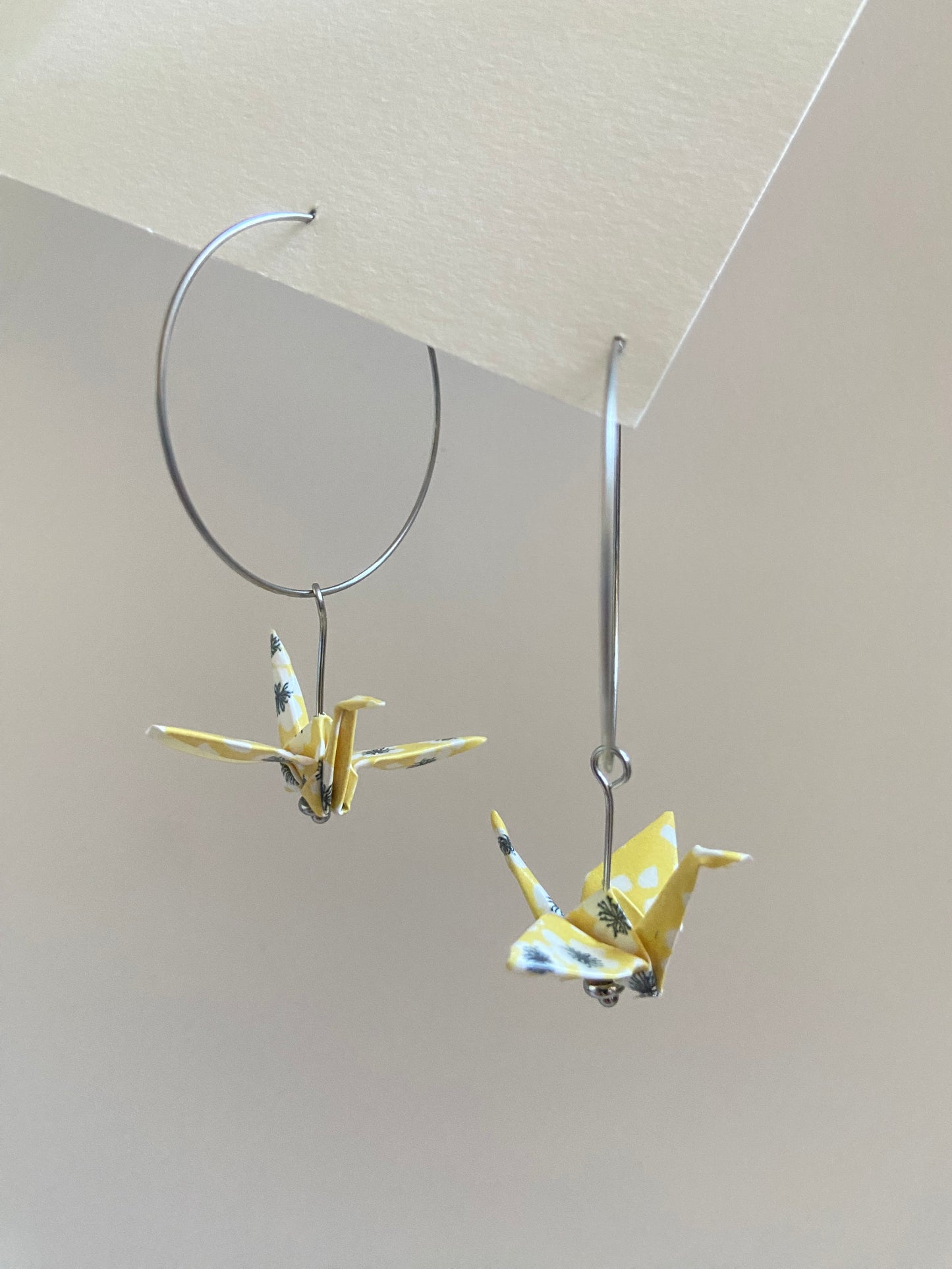 Origami crane hoop earrings
