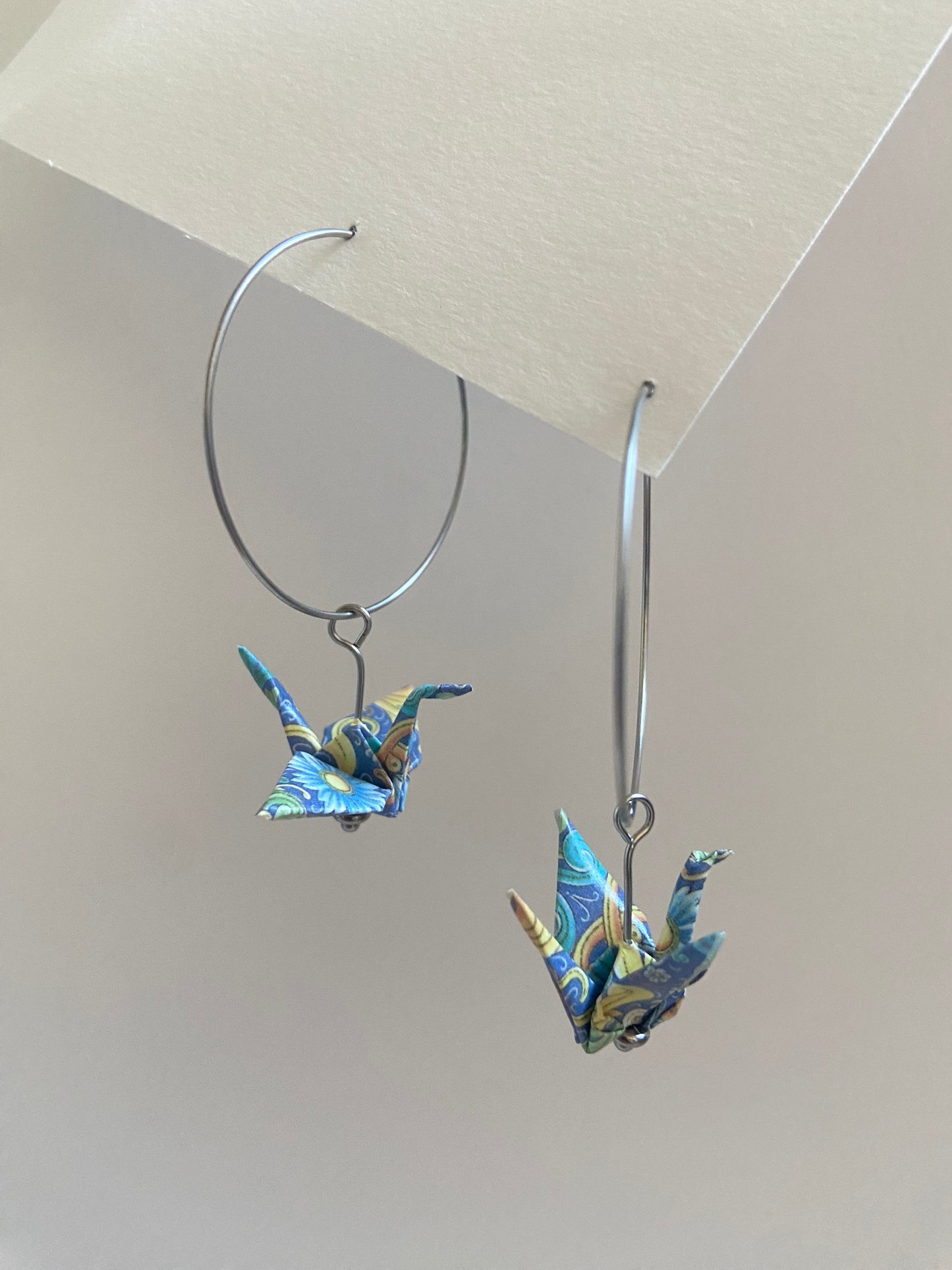 Origami crane hoop earrings